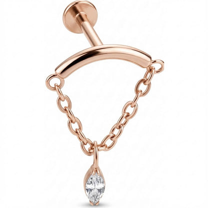 Titanium Labret Curved Bar with Draped Chain Internally Threaded