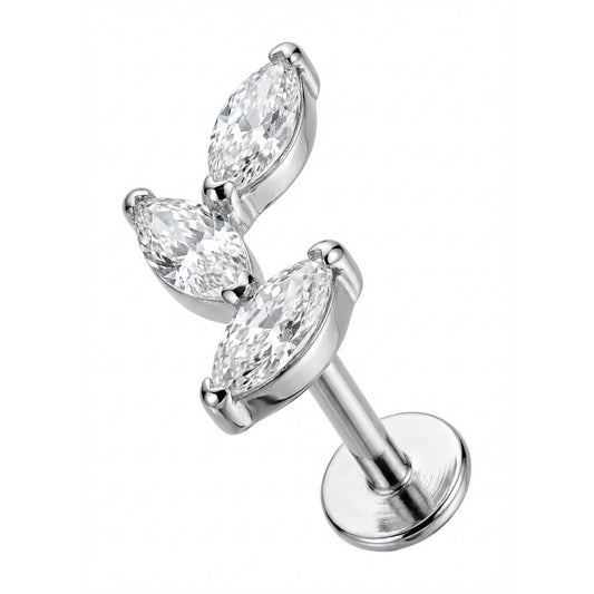 Titanium Labret Triple Marquise Crystal Vine Internally Threaded