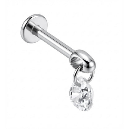 Titanium Labret Dangling Pear Cut Crystal Internally Threaded