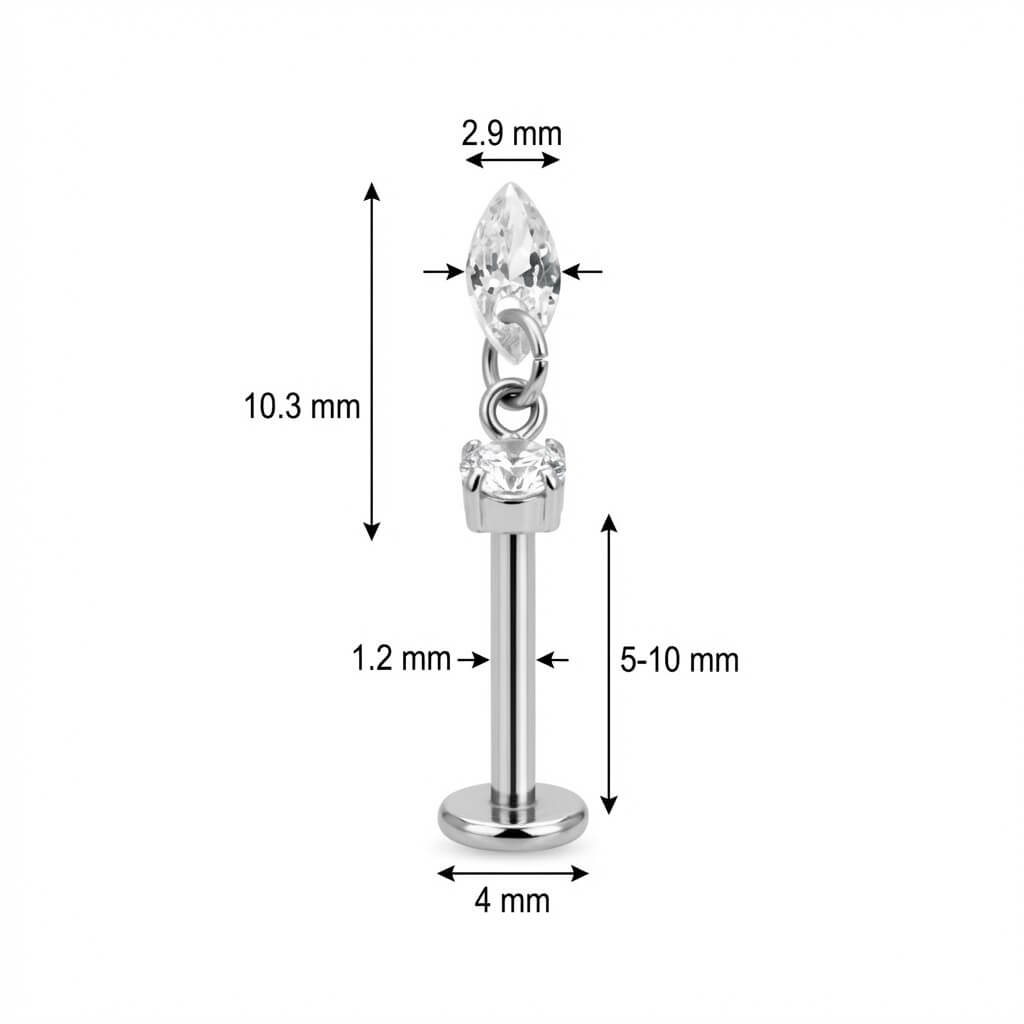 Titanium Labret Round Crystal With Marquise Drop Internally Threaded