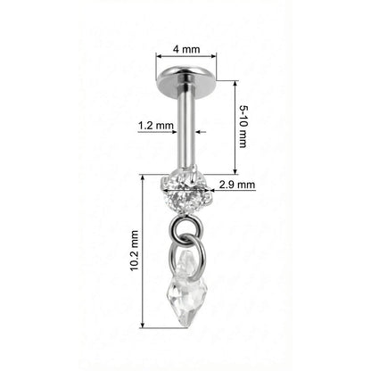 Titanium Labret Round Zirconia With Kite Dangle Internally Threaded