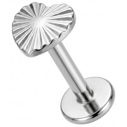 Titanium Labret Radiating Sunburst Heart Top Internally Threaded