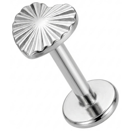 Titanium Labret Radiating Sunburst Heart Top Internally Threaded