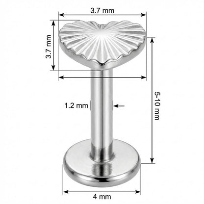 Titanium Labret Radiating Sunburst Heart Top Internally Threaded