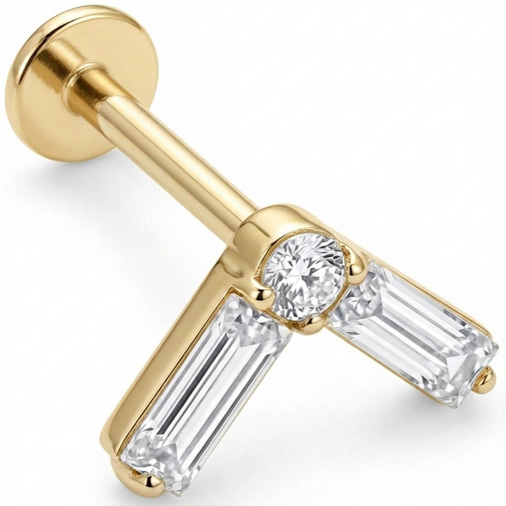 Titanium Labret Chevron Baguette Zirconia Internally Threaded