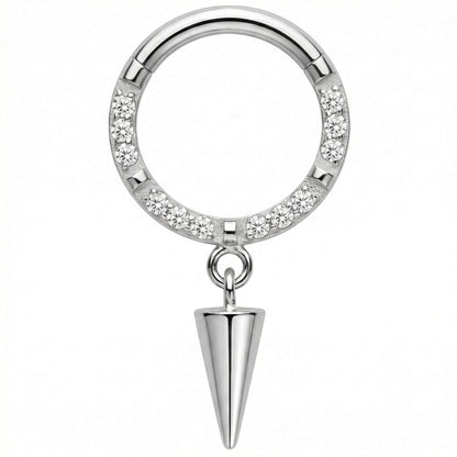 Titanium Ring Crystal Paved Spike Drop Clicker