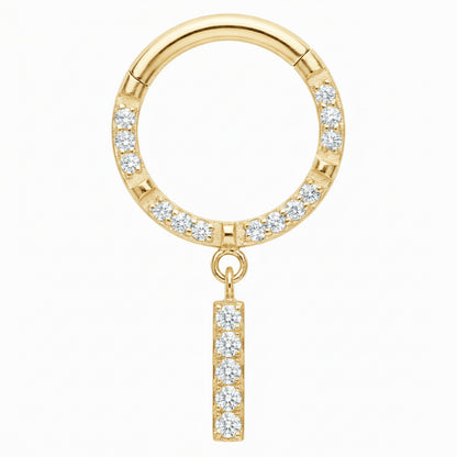 Titanium Ring Crystal Pave Dangling Bar Clicker