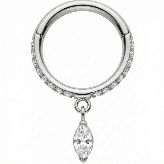 Titanium Ring Marquise Dangle Pave Zirconia Clicker