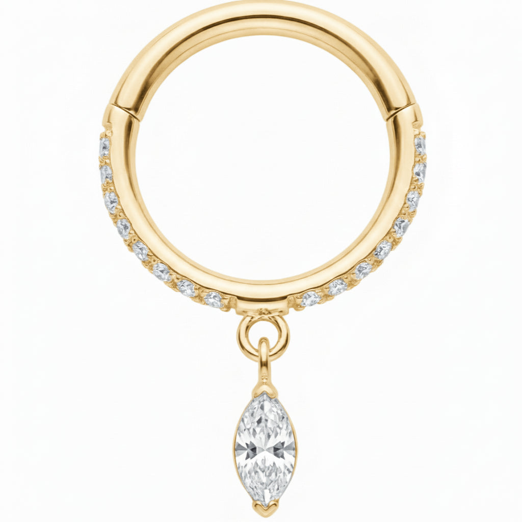 Titanium Ring Marquise Dangle Pave Zirconia Clicker
