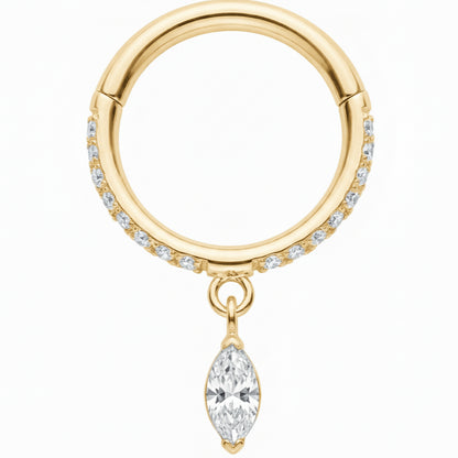 Titanium Ring Marquise Dangle Pave Zirconia Clicker