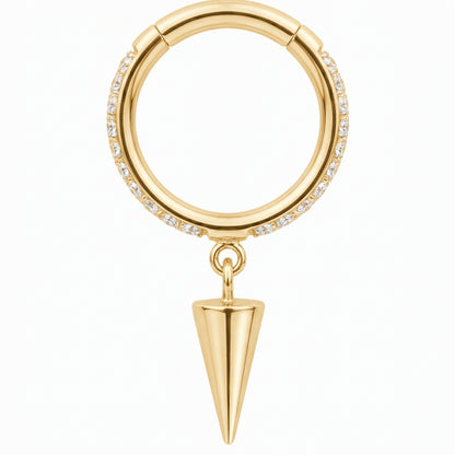 Titanium Ring Dangling Spike Paved Hoop Clicker