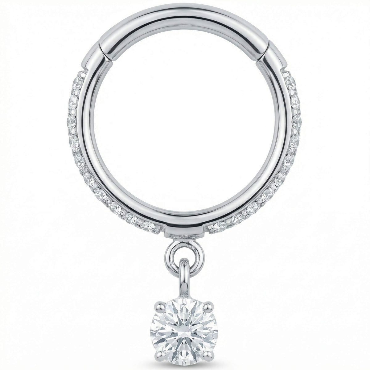 Titanium Ring Pave With Dangling Crystal Clicker