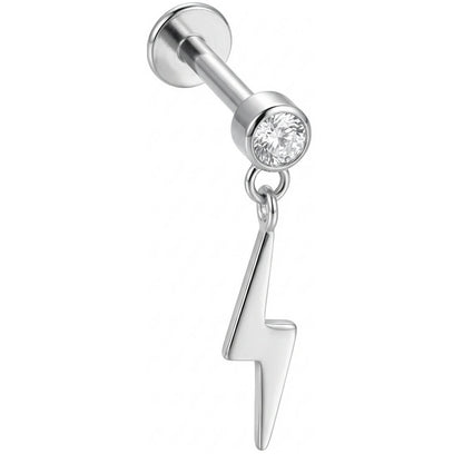 Titanium Labret Crystal Top Lightning Bolt Dangle Internally Threaded