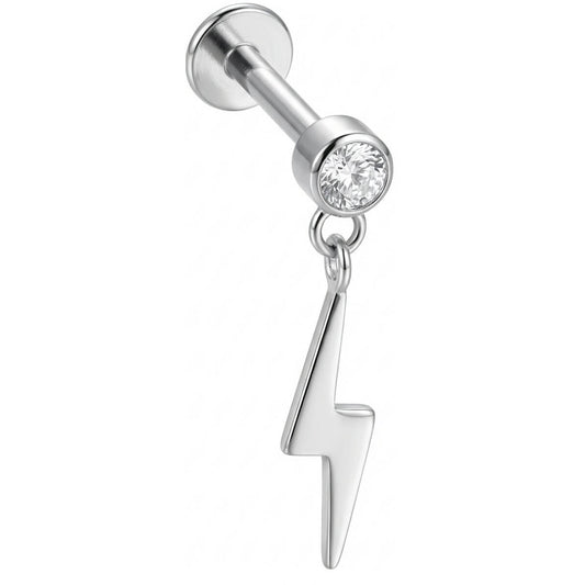 Titanium Labret Crystal Top Lightning Bolt Dangle Internally Threaded