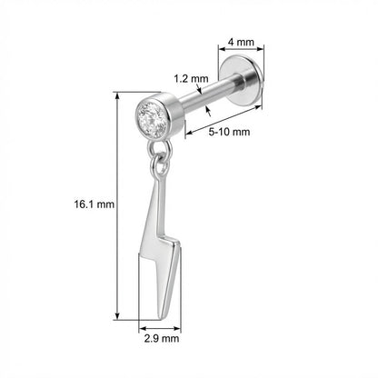 Titanium Labret Crystal Top Lightning Bolt Dangle Internally Threaded