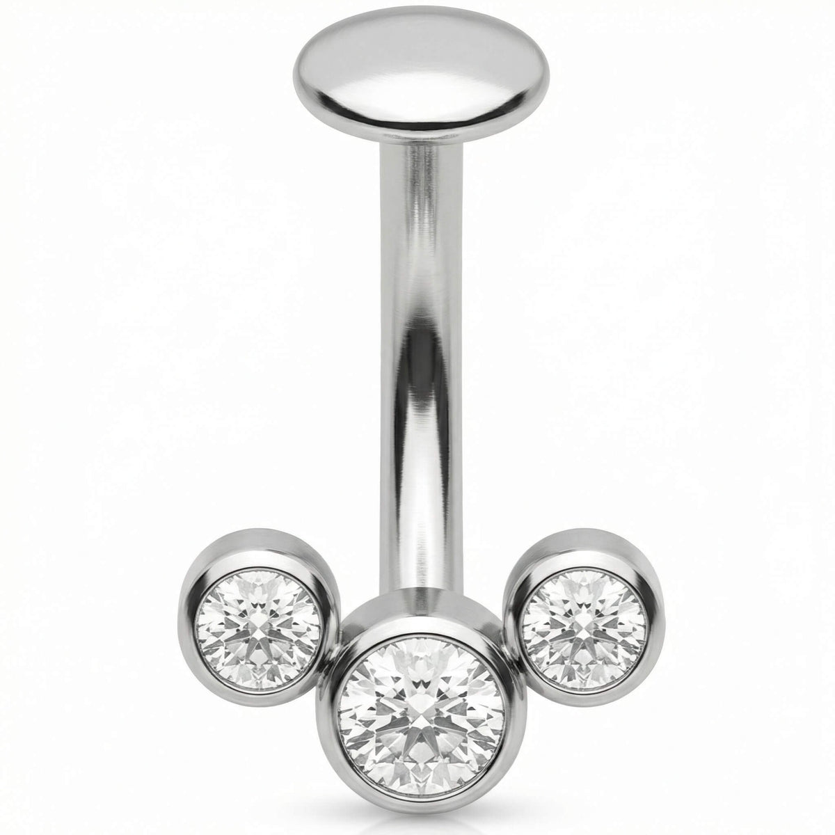 Titanium Belly Button Piercing Triple Bezel Zirconia Cluster Push-In