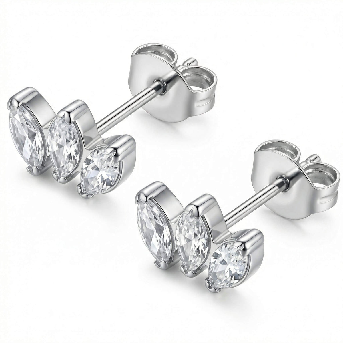 Titanium Earring Three Marquise Stone Cluster
