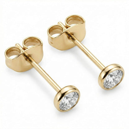 Titanium Earring Round Bezel Zirconia