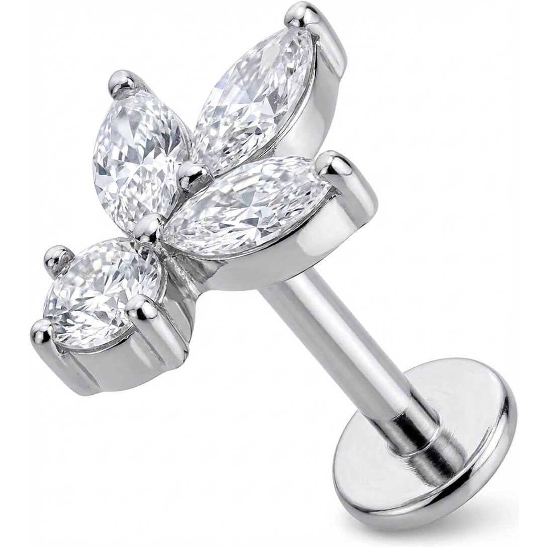 Titanium Labret Crystal Lotus Flower Cluster Internally Threaded