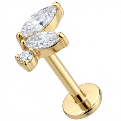 Titanium Labret Marquise Crystal Leaf Cluster Internally Threaded