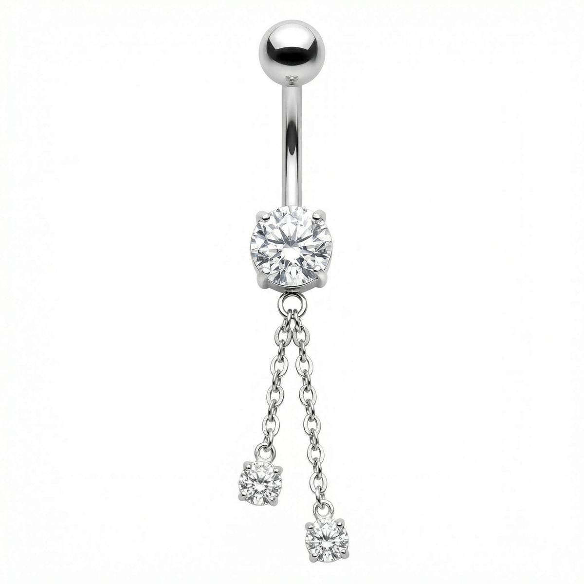 Titanium Belly Button Piercing Round Zirconia With Double Chain Internally Threaded