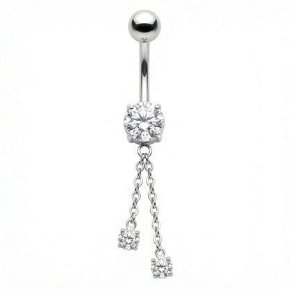 Titanium Belly Button Piercing Round Zirconia With Double Chain Internally Threaded