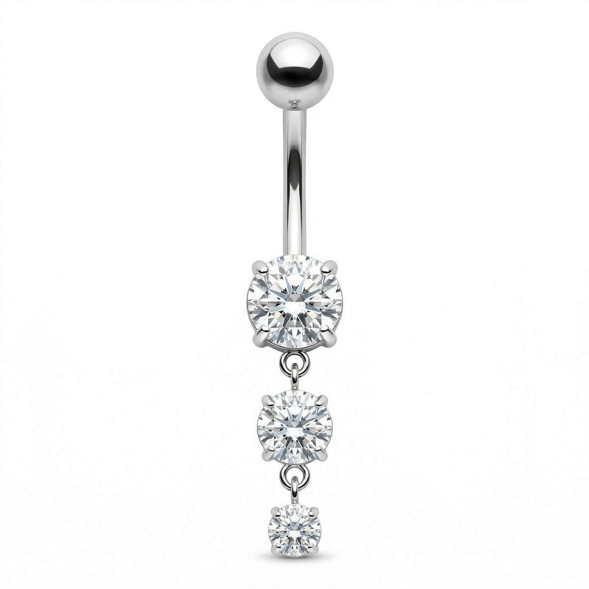 Titanium Belly Button Piercing Triple Cascading Crystal Drop Internally Threaded