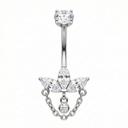 Titanium Belly Button Piercing Lotus Flower And Chain