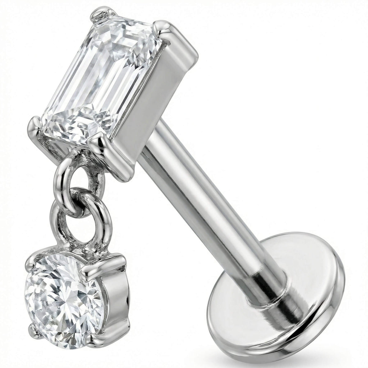 Titanium Labret Rectangle Stone With Round Drop Internally Threaded