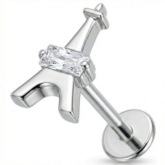 Titanium Labret Eiffel Tower With Zirconia Internally Threaded