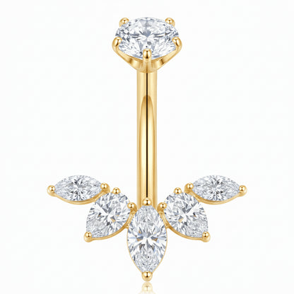 Titanium Belly Button Piercing Marquise Fan Crown Internally Threaded