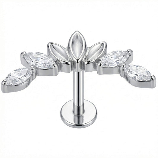 Titanium Labret Marquise Stone Floral Arc Internally Threaded
