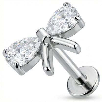Titanium Labret Teardrop Ribbon Bow Internally Threaded