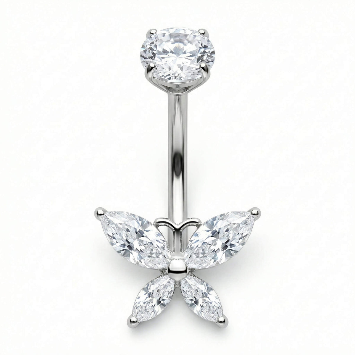 Titanium Belly Button Piercing Marquise Crystal Butterfly Internally Threaded