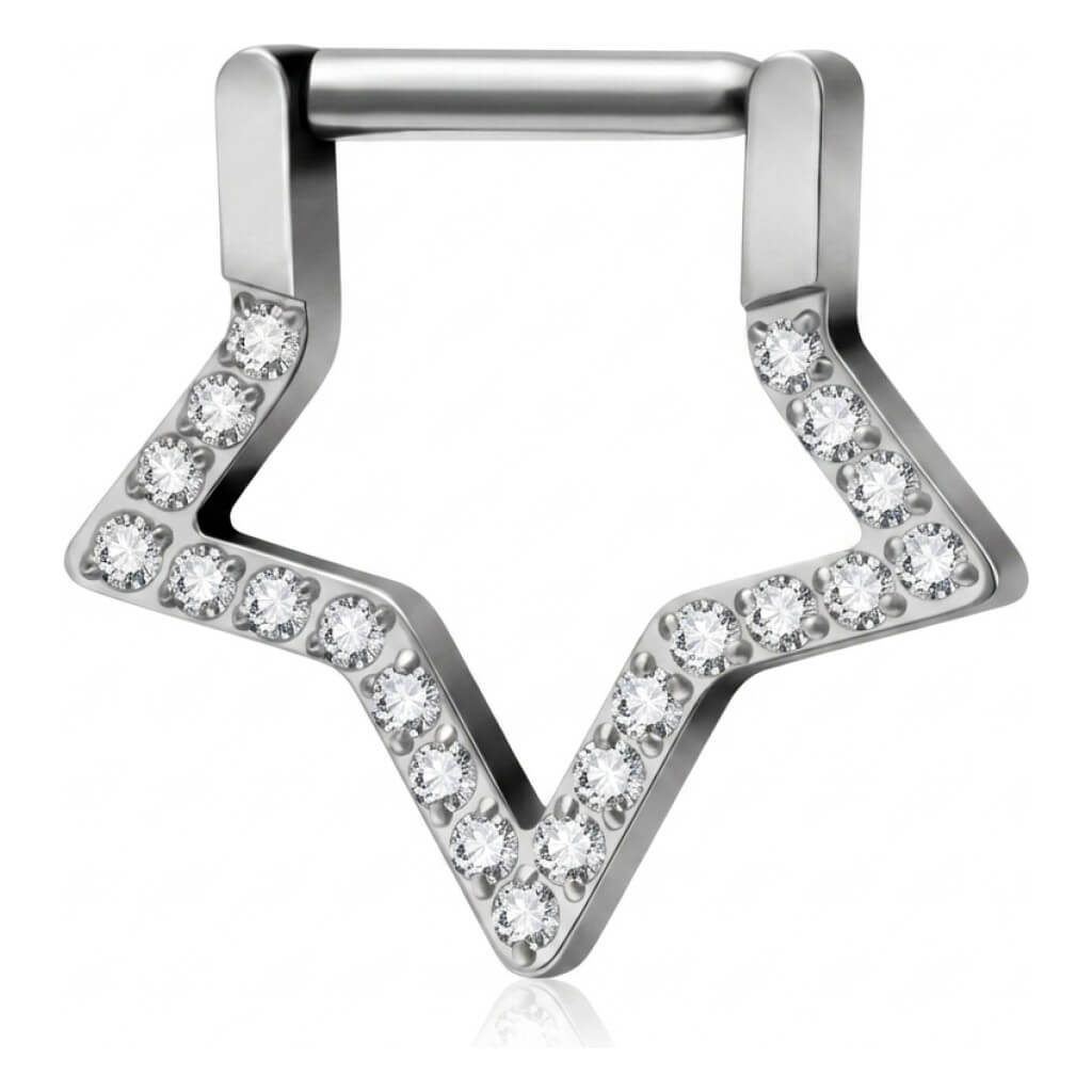 Titanium Ring Star Zirconia Clicker
