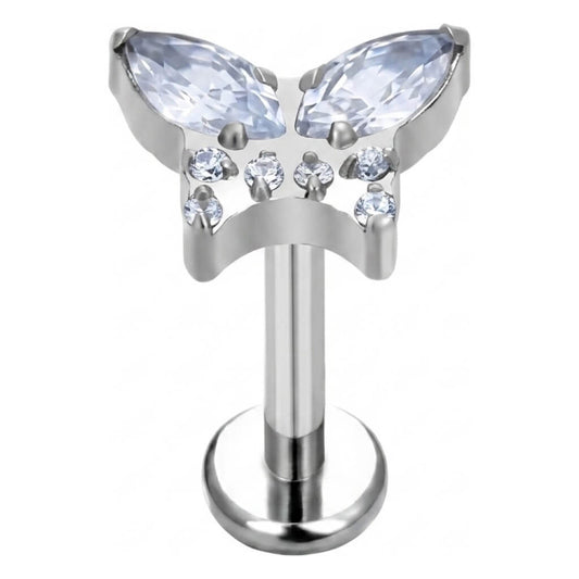 Titanium Labret Butterfly Zirconia Internally Threaded