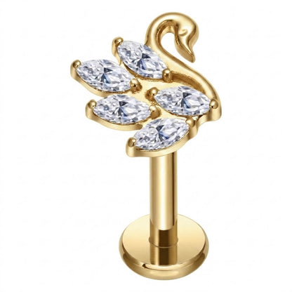 Titanium Labret Swan Marquise Zirconia Internally Threaded