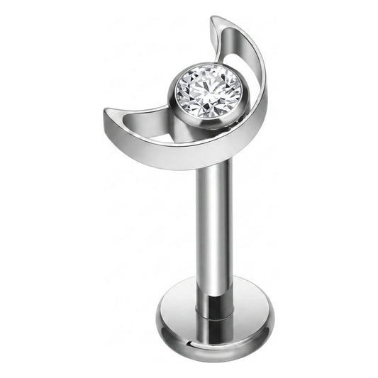 Titanium Labret Crescent Moon Zirconia Internally Threaded