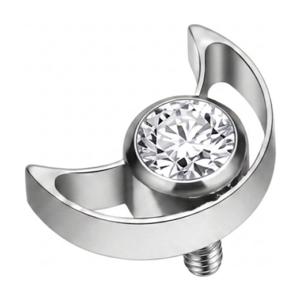 Titanium Top Crescent Moon With Stone Internally Threaded