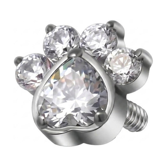 Titanium Top Paw Print Heart Stone Internally Threaded