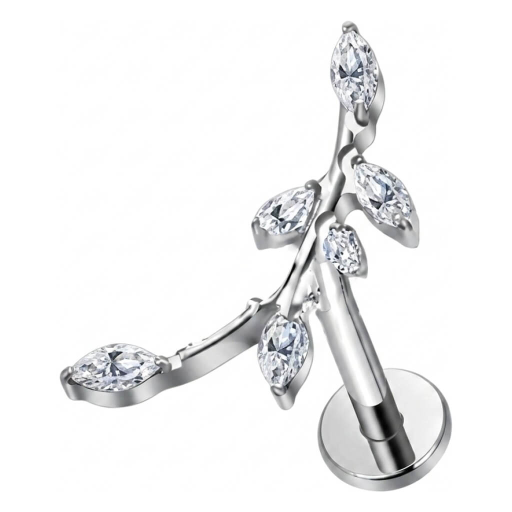 Titanium Labret Branch Marquise Zirconia Internally Threaded