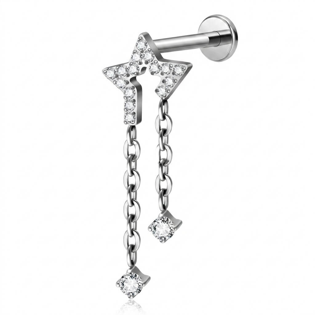 Titanium Labret Star Chains Zirconia Internally Threaded