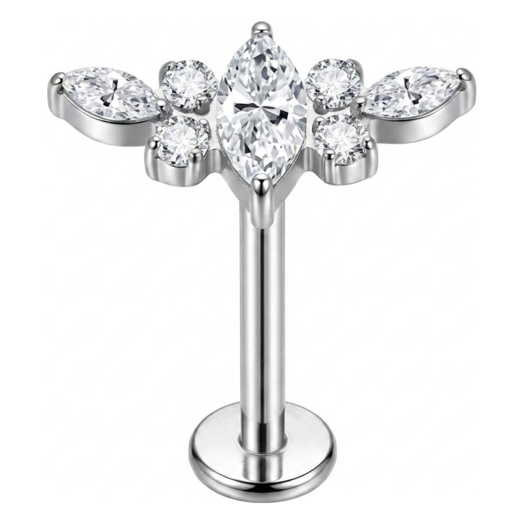 Titanium Labret Marquise Zirconia Cluster Internally Threaded