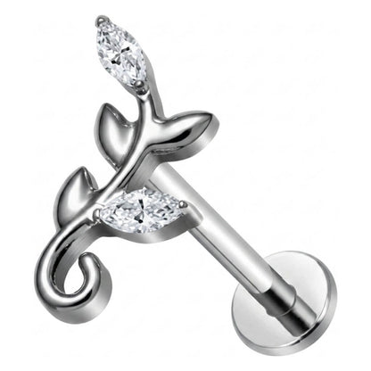Titanium Labret Leaf Twig Marquise Zirconia Internally Threaded