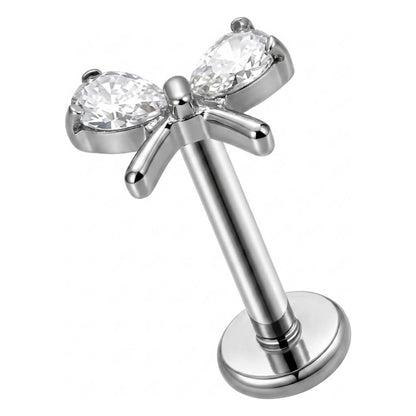 Titanium Labret Bow Zirconia Internally Threaded