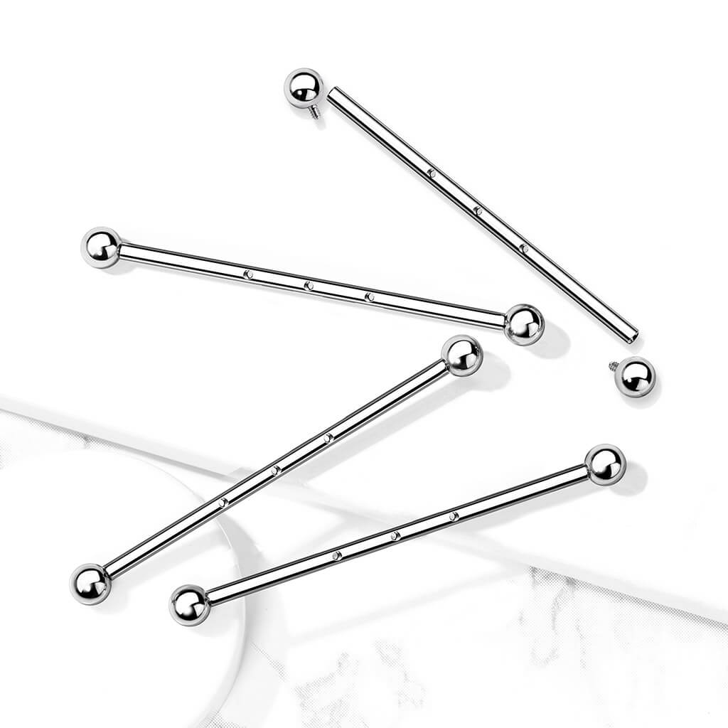 Industrial Barbell 3 Threaded Holes Silver Internally Threaded